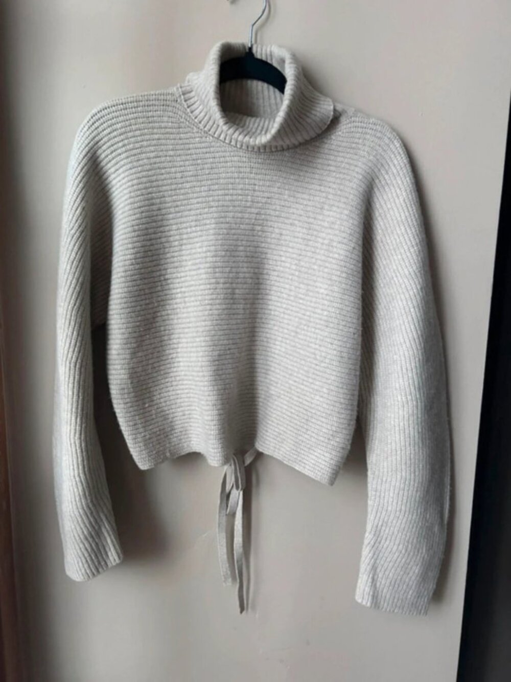 Vince Cashmere Open-Neck Turtleneck Sweater Beige Gray Size S